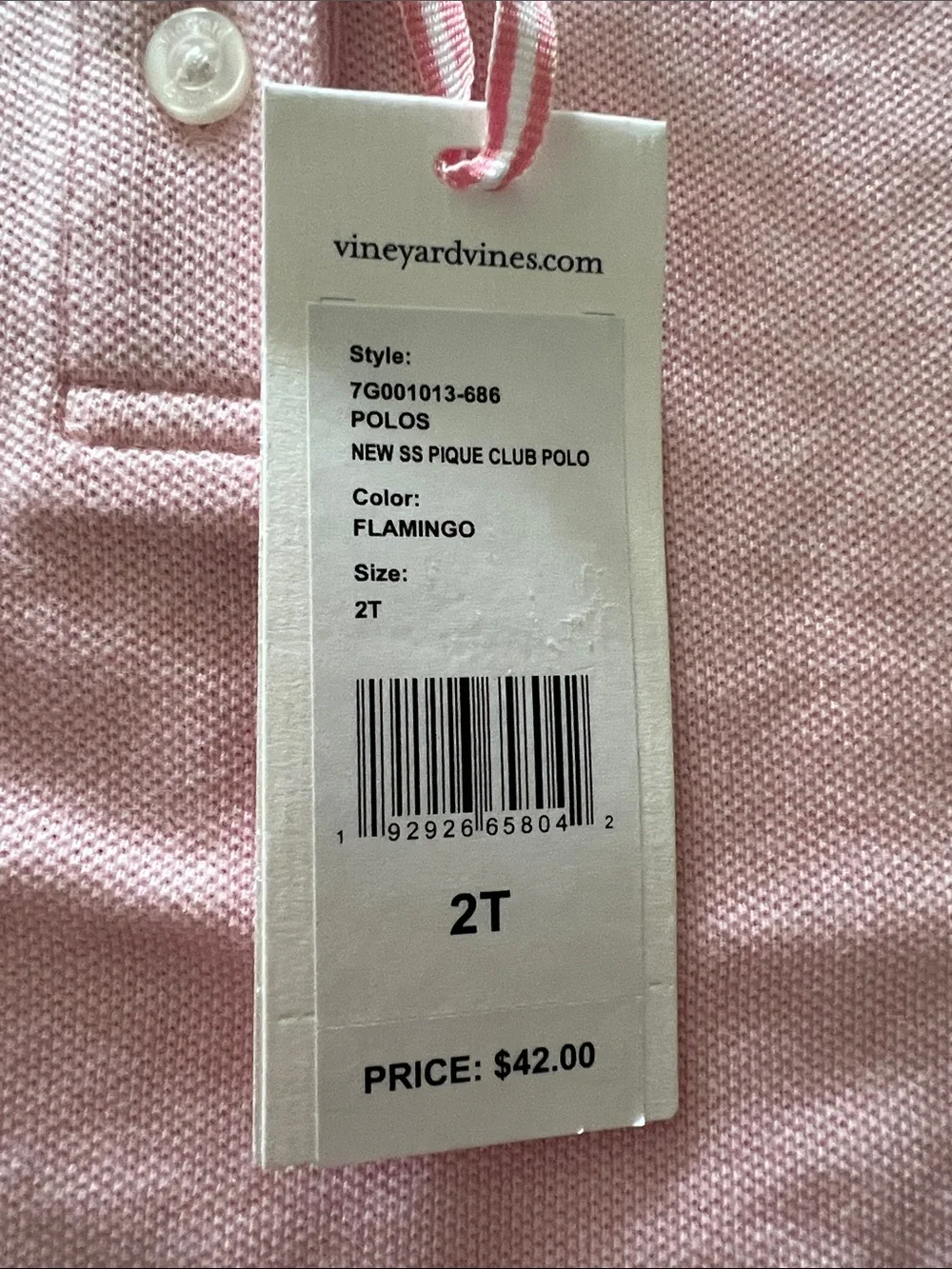 Vineyard Vines Girls Light Pink Polo with Whale Logo